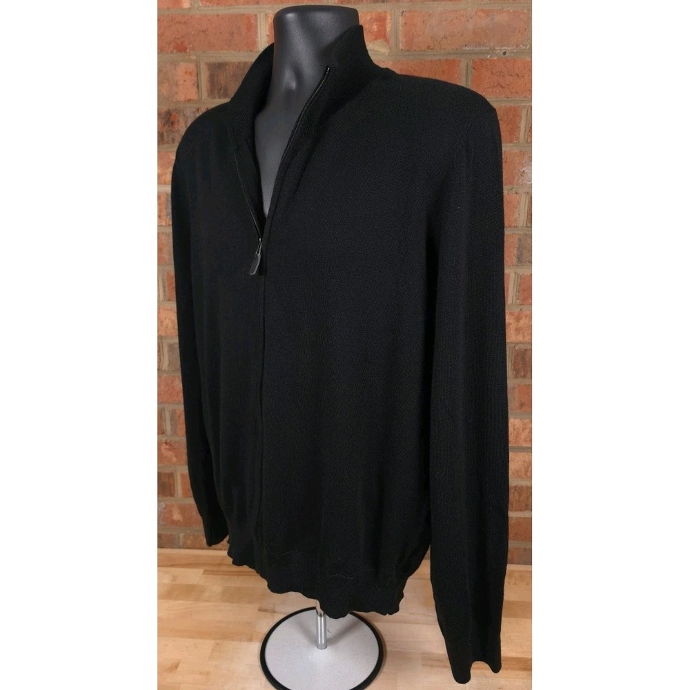 Jos A Bank Performance Mens Large Merino Full Zip Sweater Black Travel Tech NEW